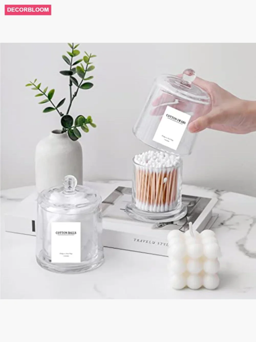 2 Pack Glass Apothecary Jars with Lids for Bathroom Vanity Organizer